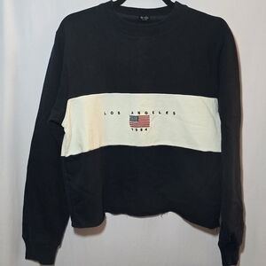 John Galt Los Angeles 1984 American Flag Cropped Sweatshirt Cotton Blend, OS